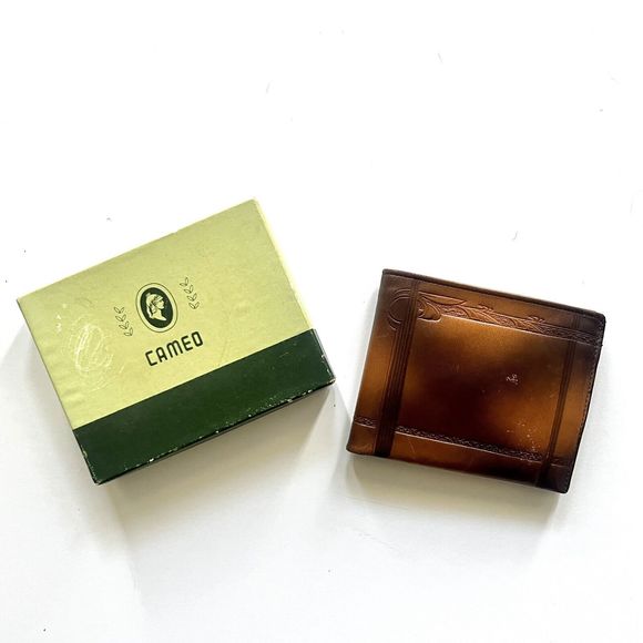 Vintage Cameo Brown Leather Wallet Bifold Card Holder Zipper Pocket - Picture 3 of 8